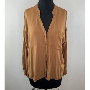 Young Fabulous & Broke Brown Roll-Tab Sleeve Relaxed Button-Front Rayon Shirt M